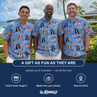 Friends in matching Men's Stellar Standard Custom Face Hawaiian Shirt — a group gift photo