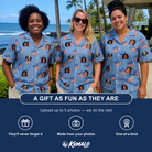 Friends in matching Women's Stellar Standard Custom Face Hawaiian Shirt — a group gift photo