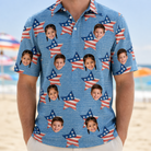 Model wearing Men's Stellar Standard Custom Face Polo Shirt printed with kids' faces
