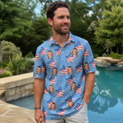Real-life photo of someone wearing Men's Stellar Standard Custom Face Polo Shirt — custom faces printed all-over