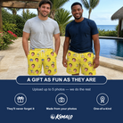 Friends in matching Men's Liberty Stripe Custom Face Beach Shorts — a group gift photo