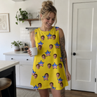 Real-life photo of someone wearing Women's Liberty Stripe Custom Face Tank Dress — custom faces printed all-over
