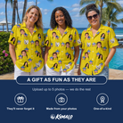 Friends in matching Women's Liberty Stripe Custom Face Hawaiian Shirt — a group gift photo