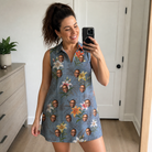 Real-life photo of someone wearing Women's Lotus Limbo Custom Face V-Neck Dress — custom faces printed all-over