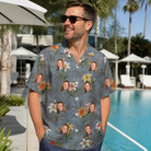 Real-life photo of someone wearing Men's Lotus Limbo Custom Face Hawaiian Shirt — custom faces printed all-over