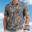 Man wearing Men's Lotus Limbo Custom Face Polo Shirt — custom faces printed all-over