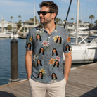 Real-life photo of someone wearing Men's Lotus Limbo Custom Face Polo Shirt — custom faces printed all-over