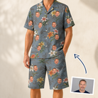 Man wearing Men's Lotus Limbo Custom Face Shirt & Shorts Set — custom faces printed all-over