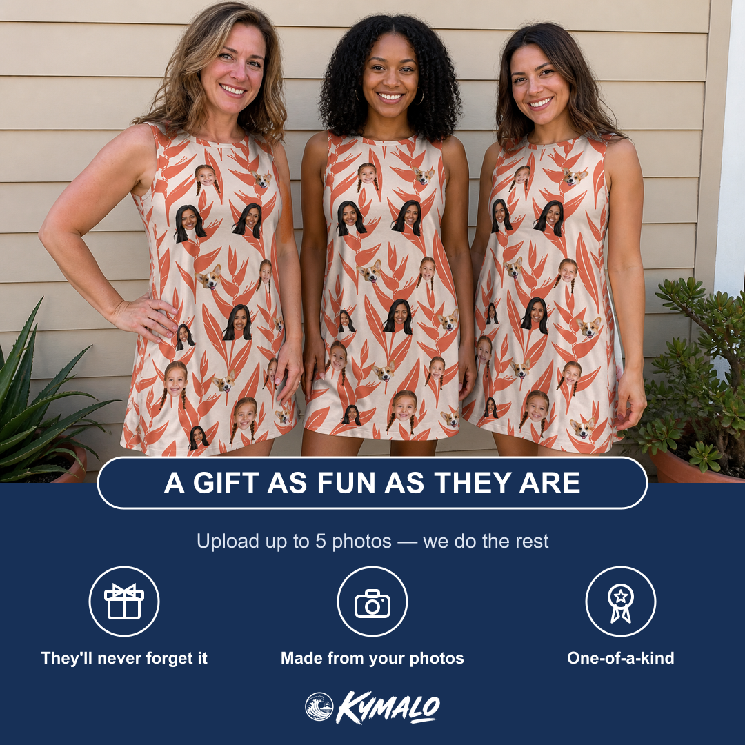 Friends in matching Women's Lobster Lilt Custom Face Tank Dress — a group gift photo