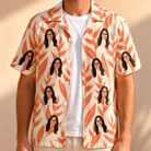Man wearing Men's Lobster Lilt Custom Face Hawaiian Shirt open over a white tee