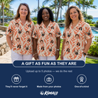 Friends in matching Women's Lobster Lilt Custom Face Hawaiian Shirt — a group gift photo