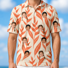 Model wearing Men's Lobster Lilt Custom Face Polo Shirt printed with kids' faces