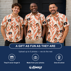 Friends in matching Men's Lobster Lilt Custom Face Polo Shirt — a group gift photo