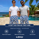Friends in matching Men's Split Personality Custom Face Beach Shorts — a group gift photo