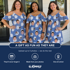 Friends in matching Women's Split Personality Custom Face Off-Shoulder Dress — a group gift photo