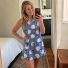 Real-life photo of someone wearing Women's Split Personality Custom Face V-Neck Dress — custom faces printed all-over