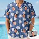 Man wearing Men's Split Personality Custom Face Hawaiian Shirt — custom faces printed all-over