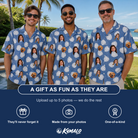 Friends in matching Men's Split Personality Custom Face Hawaiian Shirt — a group gift photo
