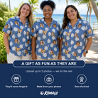 Friends in matching Women's Split Personality Custom Face Hawaiian Shirt — a group gift photo