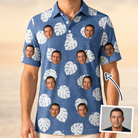 Man wearing Men's Split Personality Custom Face Polo Shirt — custom faces printed all-over