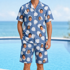 Model wearing Men's Split Personality Custom Face Shirt & Shorts Set printed with kids' faces