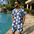 Real-life photo of someone wearing Men's Split Personality Custom Face Shirt & Shorts Set — custom faces printed all-over