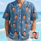 Man wearing Men's Flower Power Custom Face Hawaiian Shirt — custom faces printed all-over