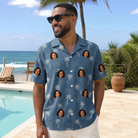 Real-life photo of someone wearing Men's Flower Power Custom Face Hawaiian Shirt — custom faces printed all-over