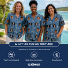 Friends in matching Women's Flower Power Custom Face Hawaiian Shirt — a group gift photo