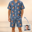Man wearing Men's Flower Power Custom Face Shirt & Shorts Set — custom faces printed all-over