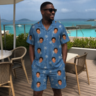 Real-life photo of someone wearing Men's Flower Power Custom Face Shirt & Shorts Set — custom faces printed all-over