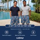 Friends in matching Men's Aloha Arbor Custom Face Beach Shorts — a group gift photo