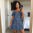 Real-life photo of someone wearing Women's Aloha Arbor Custom Face Off-Shoulder Dress — custom faces printed all-over