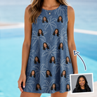 Woman wearing Women's Aloha Arbor Custom Face Tank Dress — custom faces printed all-over