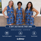 Friends in matching Women's Aloha Arbor Custom Face V-Neck Dress — a group gift photo