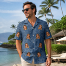 Real-life photo of someone wearing Men's Aloha Arbor Custom Face Hawaiian Shirt — custom faces printed all-over