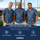 Friends in matching Men's Aloha Arbor Custom Face Hawaiian Shirt — a group gift photo