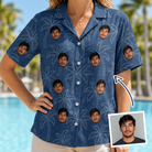 Woman wearing Women's Aloha Arbor Custom Face Hawaiian Shirt — custom faces printed all-over
