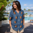 Real-life photo of someone wearing Women's Aloha Arbor Custom Face Hawaiian Shirt — custom faces printed all-over