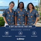 Friends in matching Women's Aloha Arbor Custom Face Hawaiian Shirt — a group gift photo