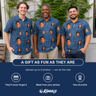 Friends in matching Men's Aloha Arbor Custom Face Polo Shirt — a group gift photo