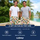 Friends in matching Men's Sunbeam Sprigs Custom Face Beach Shorts — a group gift photo