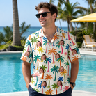 Real-life photo of someone wearing Men's Sunbeam Sprigs Custom Face Hawaiian Shirt — custom faces printed all-over