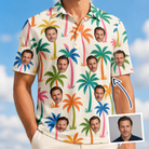Man wearing Men's Sunbeam Sprigs Custom Face Polo Shirt — custom faces printed all-over