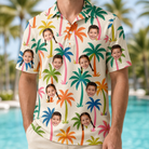 Model wearing Men's Sunbeam Sprigs Custom Face Polo Shirt printed with kids' faces