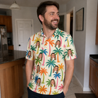 Real-life photo of someone wearing Men's Sunbeam Sprigs Custom Face Polo Shirt — custom faces printed all-over