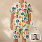 Man wearing Men's Sunbeam Sprigs Custom Face Shirt & Shorts Set — custom faces printed all-over