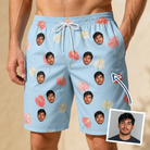 Man wearing Men's Spatha Spark Custom Face Beach Shorts — custom faces printed all-over