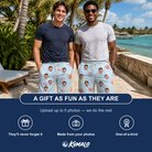 Friends in matching Men's Spatha Spark Custom Face Beach Shorts — a group gift photo
