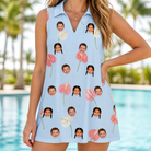 Model wearing Women's Spatha Spark Custom Face V-Neck Dress printed with kids' faces